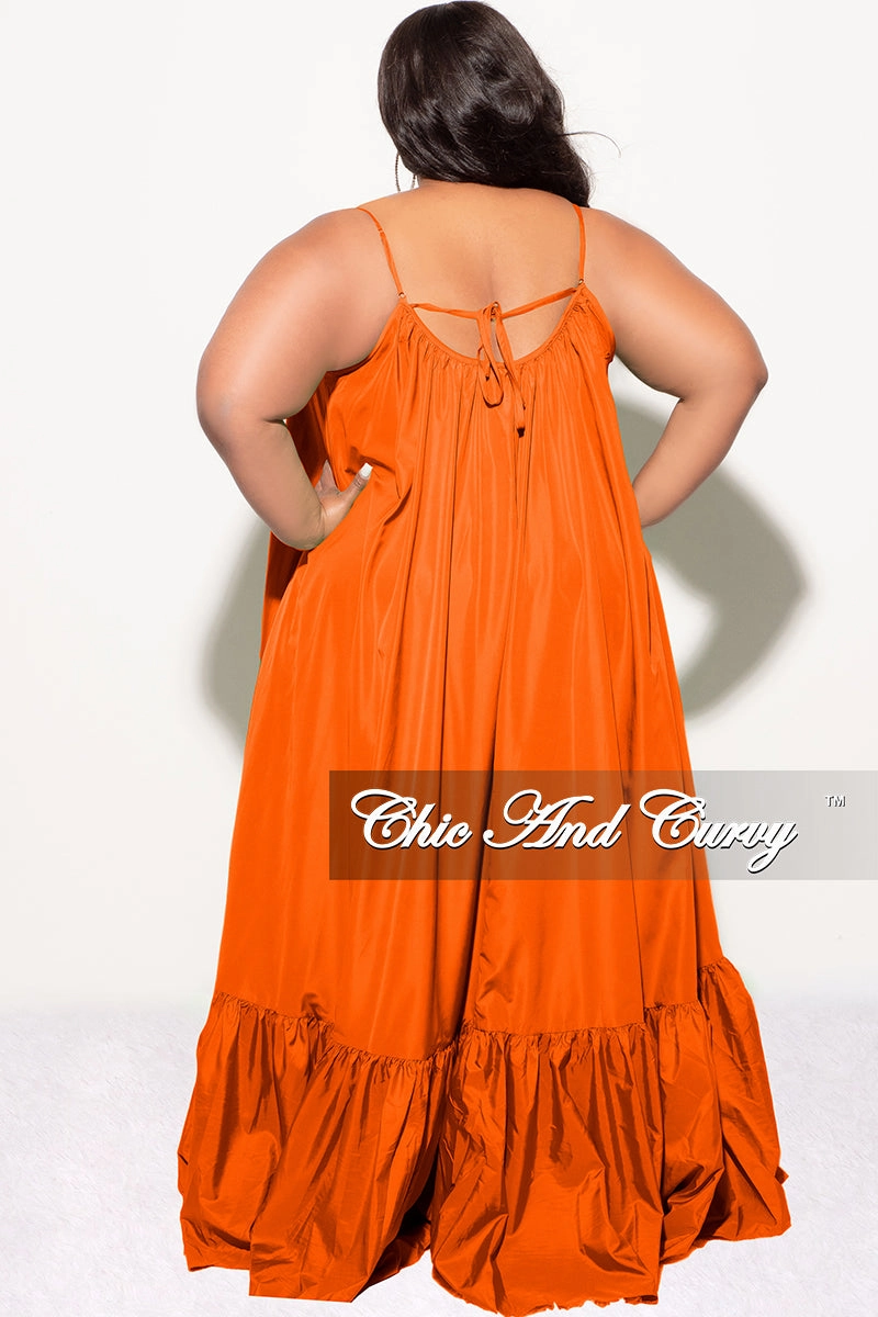 Soft Interior Final Sale Plus Size Spaghetti Strap Peasant Maxi in Neon Orange