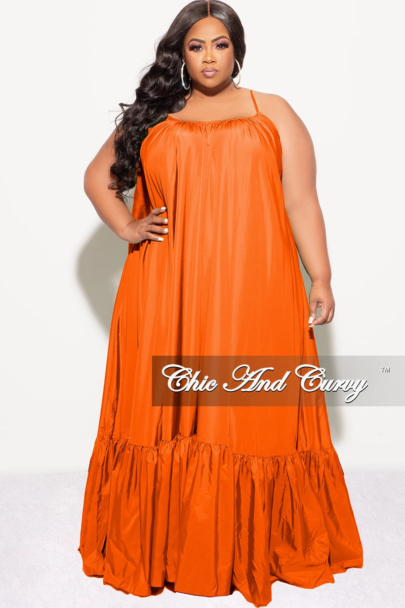 Chic Comfort Final Sale Plus Size Spaghetti Strap Peasant Maxi in Neon Orange