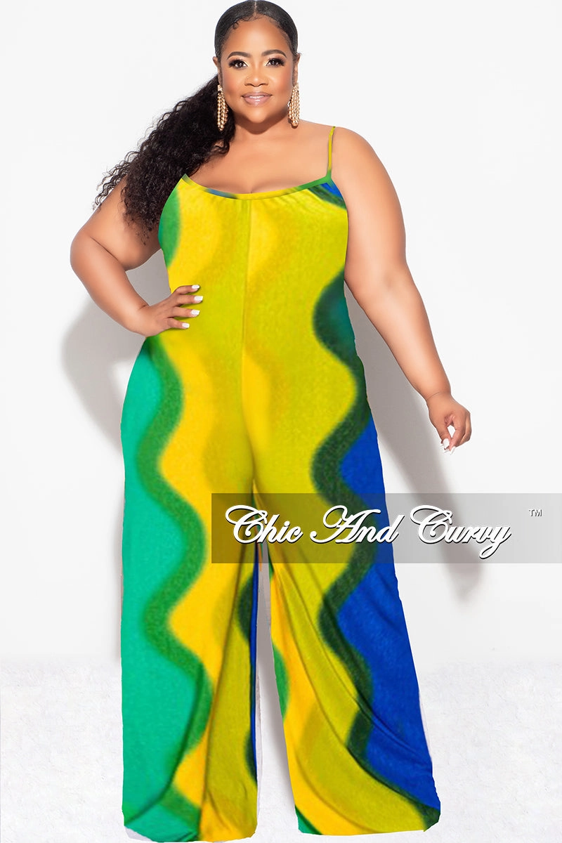 Final Sale Plus Size Spaghetti Straps Jumpsuit in Yellow, Orange, Royal Blue and Green RegularFit Perfect Comfort