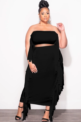 Final Sale Plus Size Strapless 2pc Set in Black Trendy Layering Casual Performance Wear