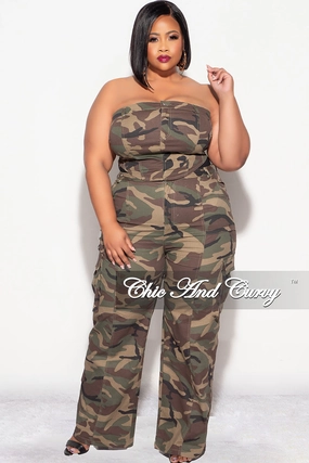 Final Sale Plus Size Strapless 2pc Top and Pants Set in Camo Packable Fit