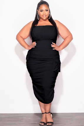 All Time Use Final Sale Plus Size Strapless Cargo Midi Dress in Black