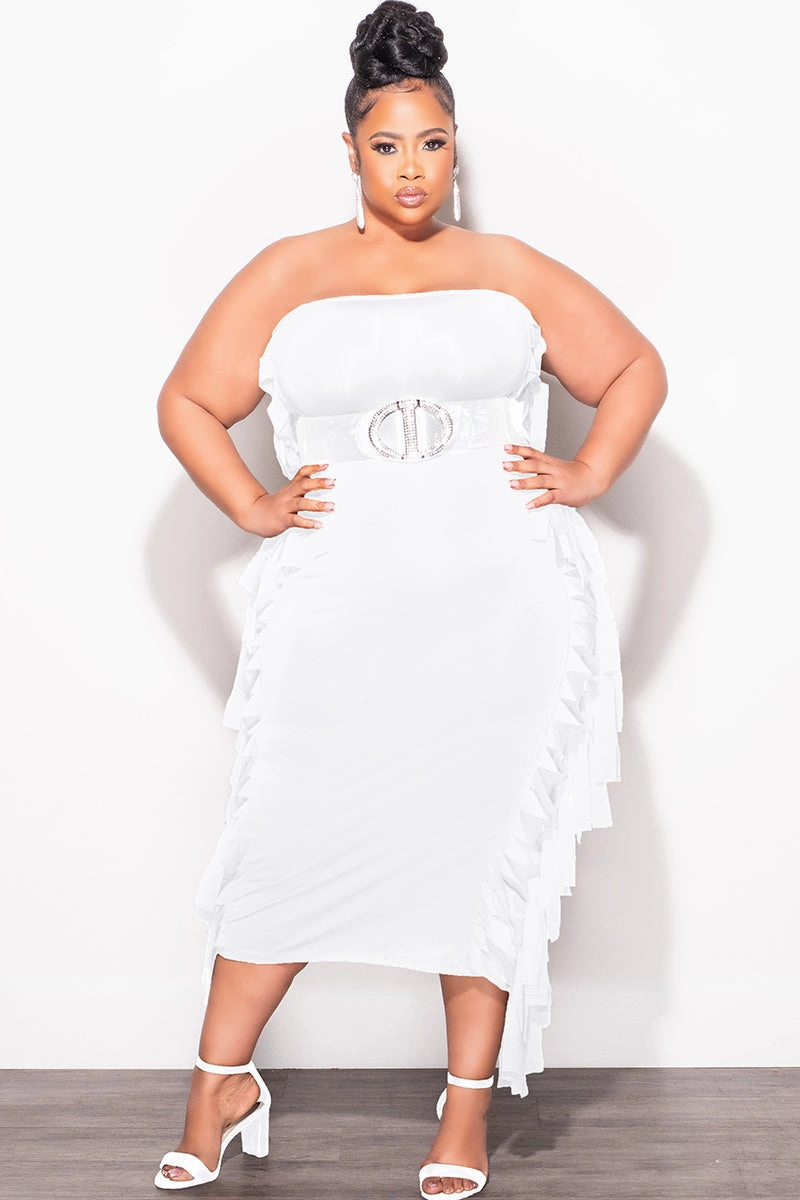 Movement Support Final Sale Plus Size Strapless Fringe Dress in White