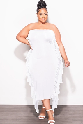 Final Sale Plus Size Strapless Fringe Dress in White Day-to-Day Wear