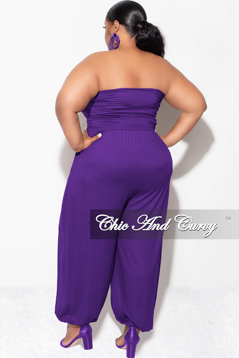 Final Sale Plus Size Strapless Jumpsuit in Purple Casual Chic Look Utility Fit