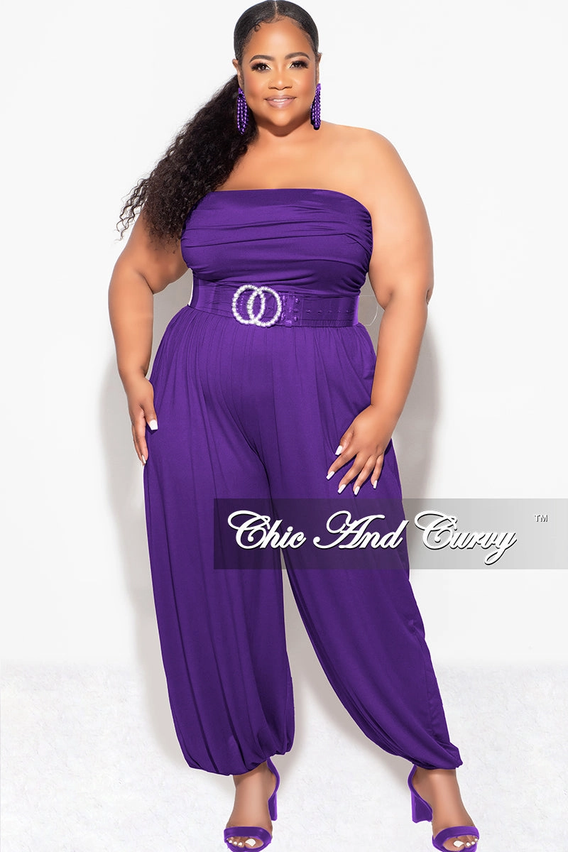 RecycledMaterial Contrast Trim Final Sale Plus Size Strapless Jumpsuit in Purple