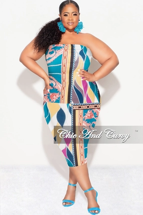 Final Sale Plus Size Strapless Tube BodyCon Dress in Multi Color Design Print Lightweight Material Perfect Movement