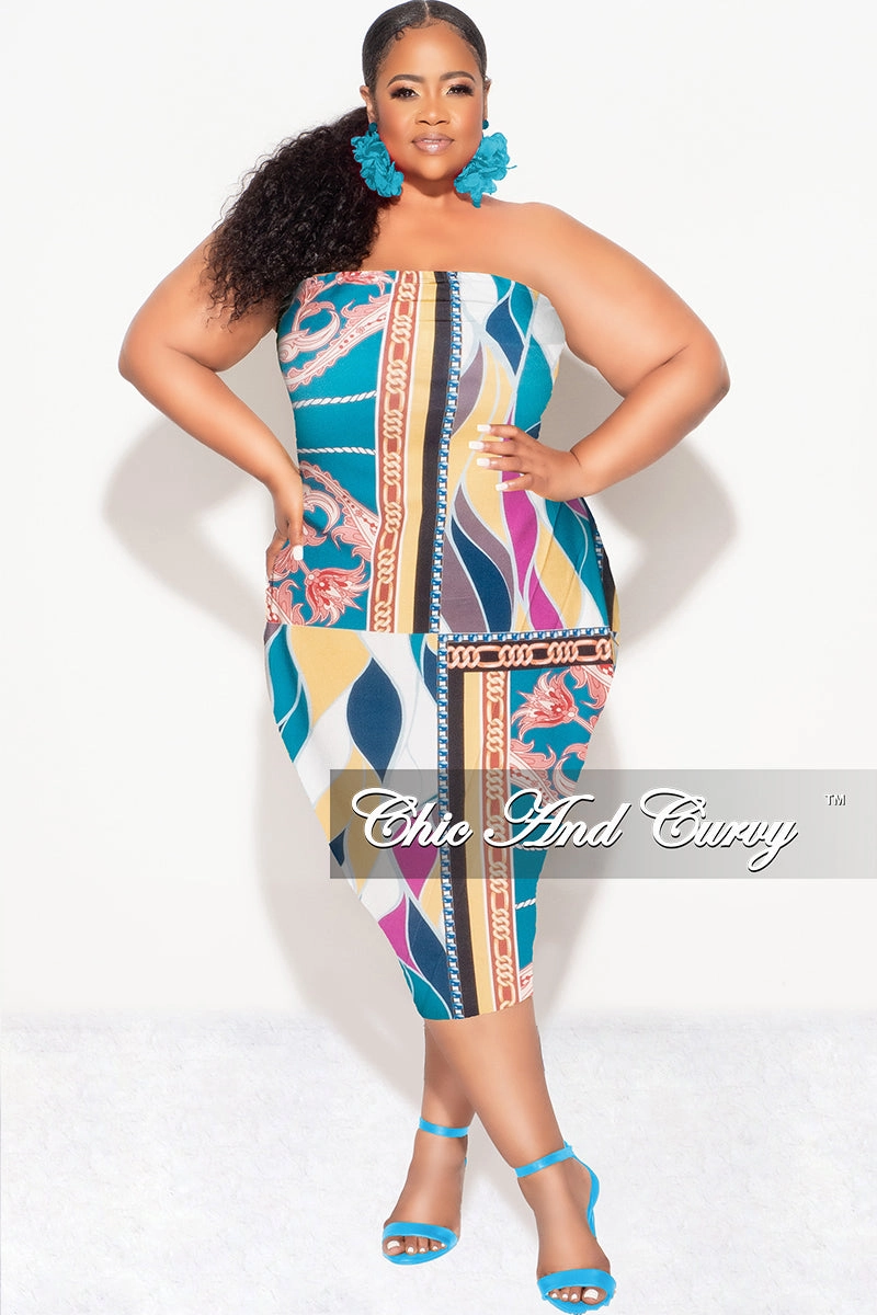 Final Sale Plus Size Strapless Tube BodyCon Dress in Multi Color Design Print Lightweight Material Perfect Movement