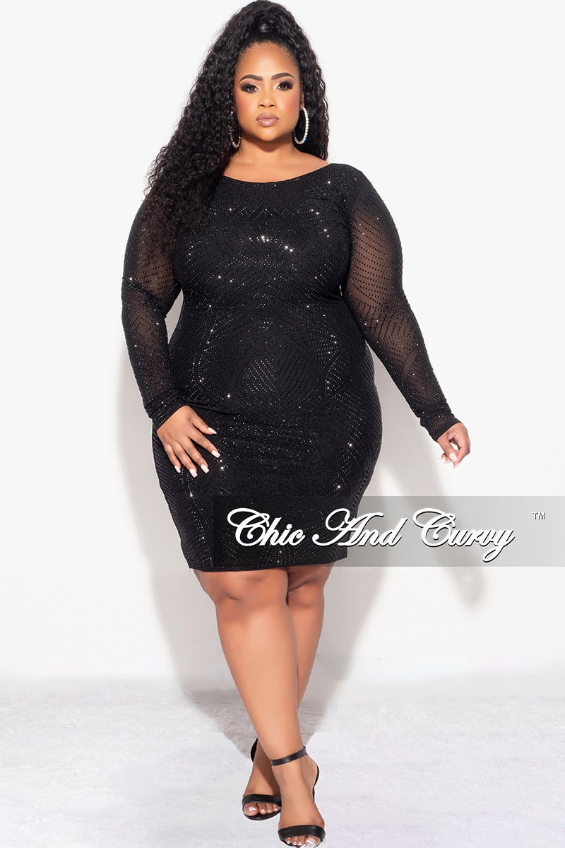 Final Sale Plus Size Studded  BodyCon Dress in Black MoistureWickingFabric Active Fit