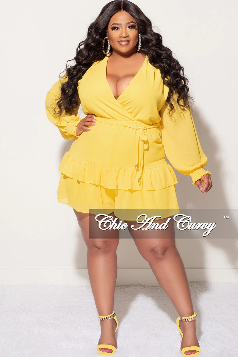 Comfortable Layers Final Sale Plus Size Surplice Neck Romper in Yellow