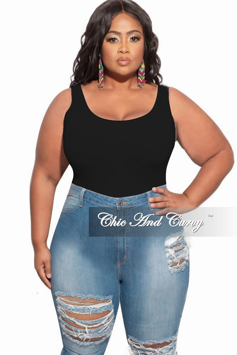 Wide-leg cut Sustainable Material Blend Final Sale Plus Size Tank Bodysuit Leotard in Black
