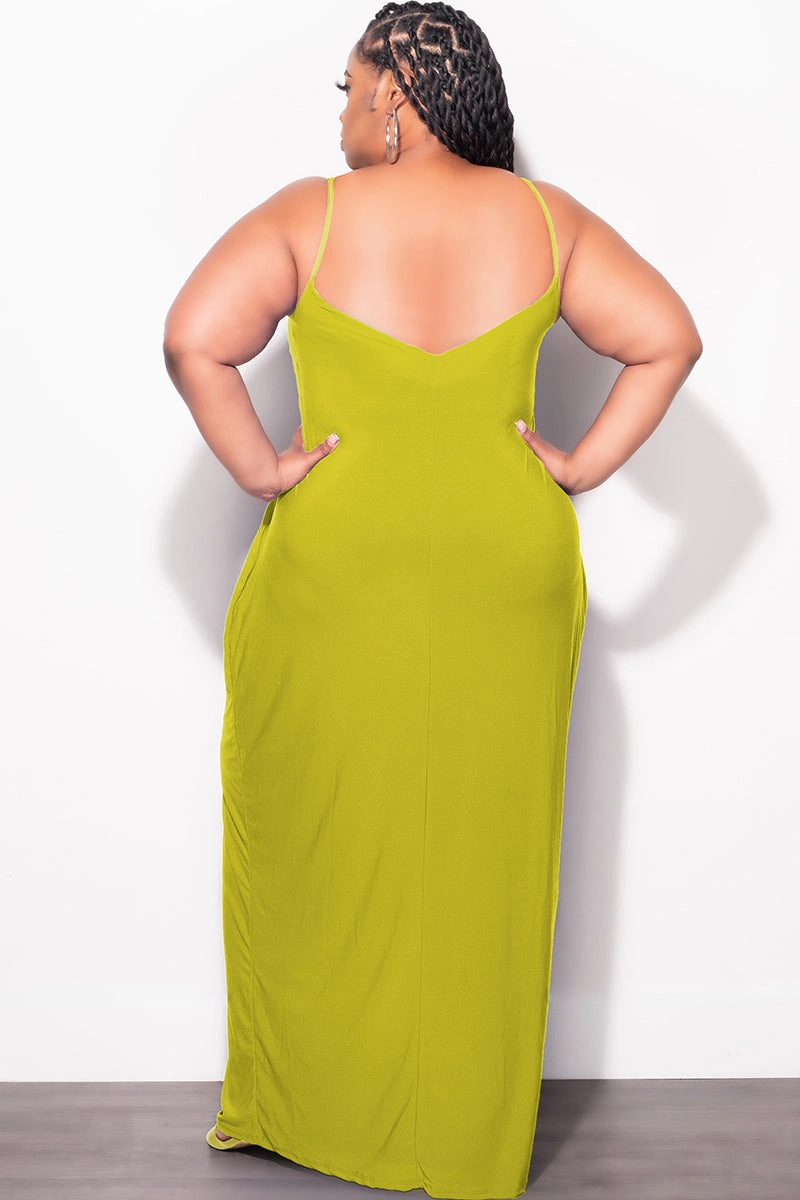 Comfort waistband Final Sale Plus Size Tank Spaghetti Strap Maxi Dress in Lime / Puce