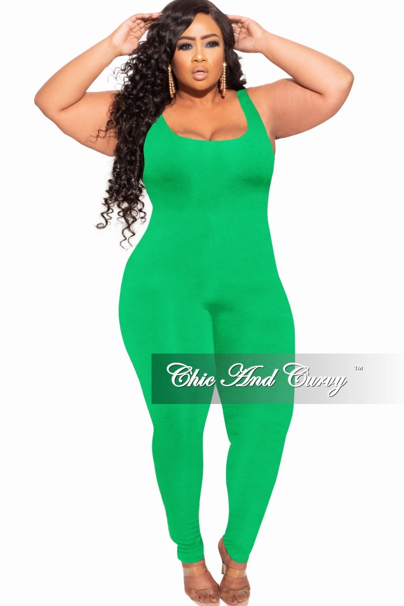 Final Sale Plus Size Tank Unitard Catsuit in Green Breathable Waistband Performance Fit