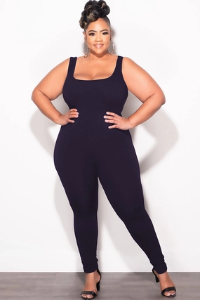 Ripstop Texture HypoallergenicMaterial Final Sale Plus Size Thick Ribbed Catsuit Unitard in Black