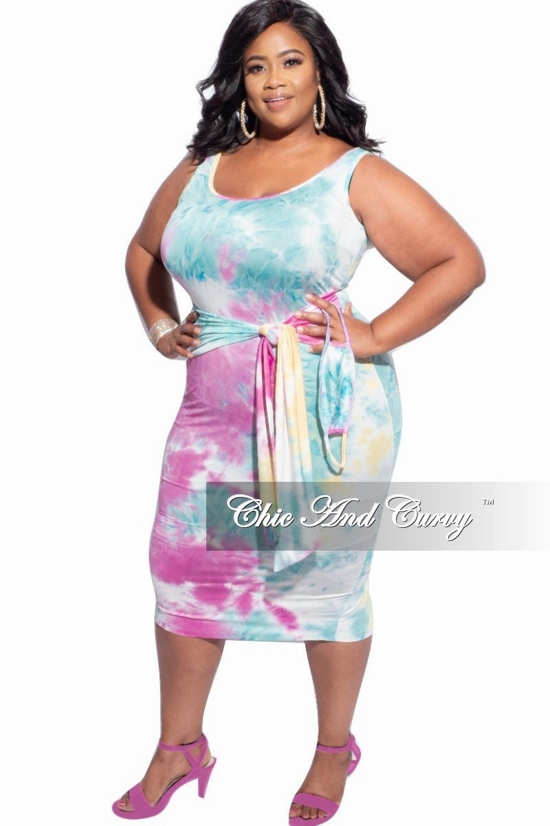 Sleek and Soft Final Sale Plus Size Tie Bodycon Dress in Pastel Tie Dye