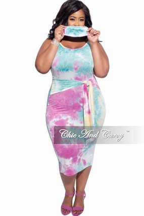 Final Sale Plus Size Tie Bodycon Dress in Pastel Tie Dye Minimalist Design