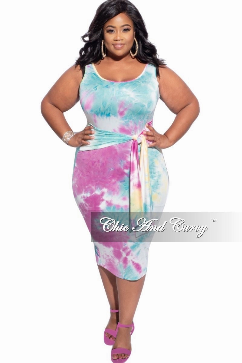 Final Sale Plus Size Tie Bodycon Dress in Pastel Tie Dye Tight Fit