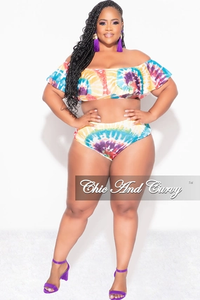 Final Sale Plus Size Tie Dye Ruffle Bikini Set in Red /Purple Multi Tie Dye Odor Control Technology