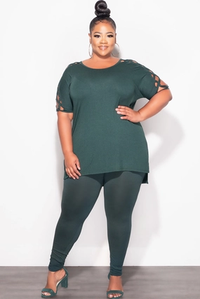Timeless Design Street Active Final Sale Plus Size Top and Legging Set in Hunter Green