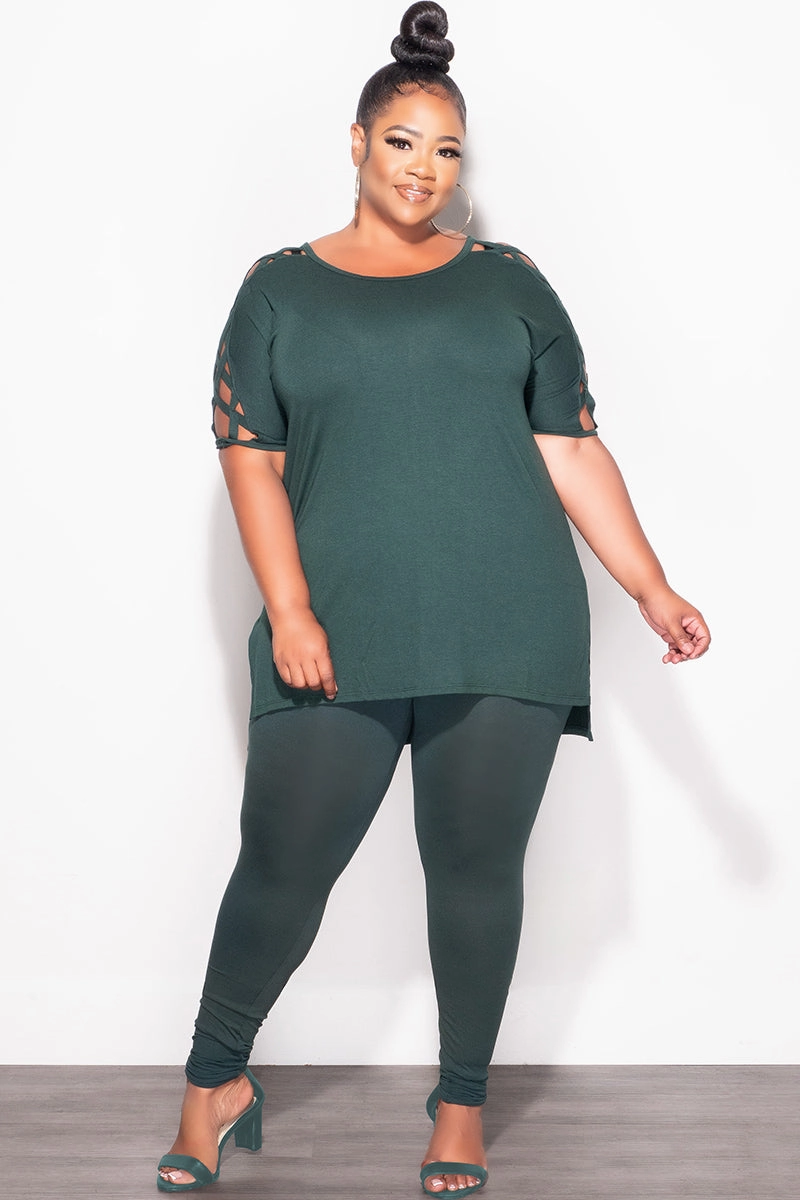 Final Sale Plus Size Top and Legging Set in Hunter Green Versatile Layer
