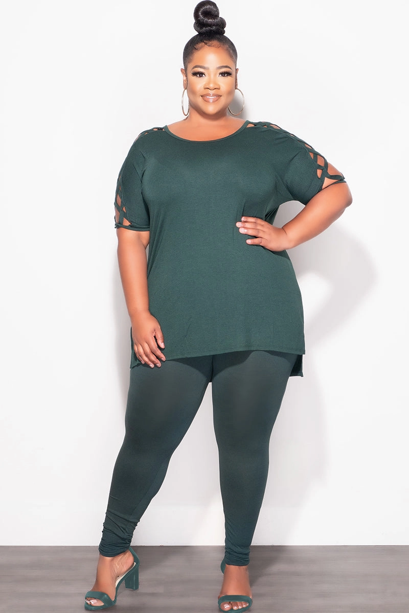 TearResistantMaterial Comfy Flex Final Sale Plus Size Top and Legging Set in Hunter Green