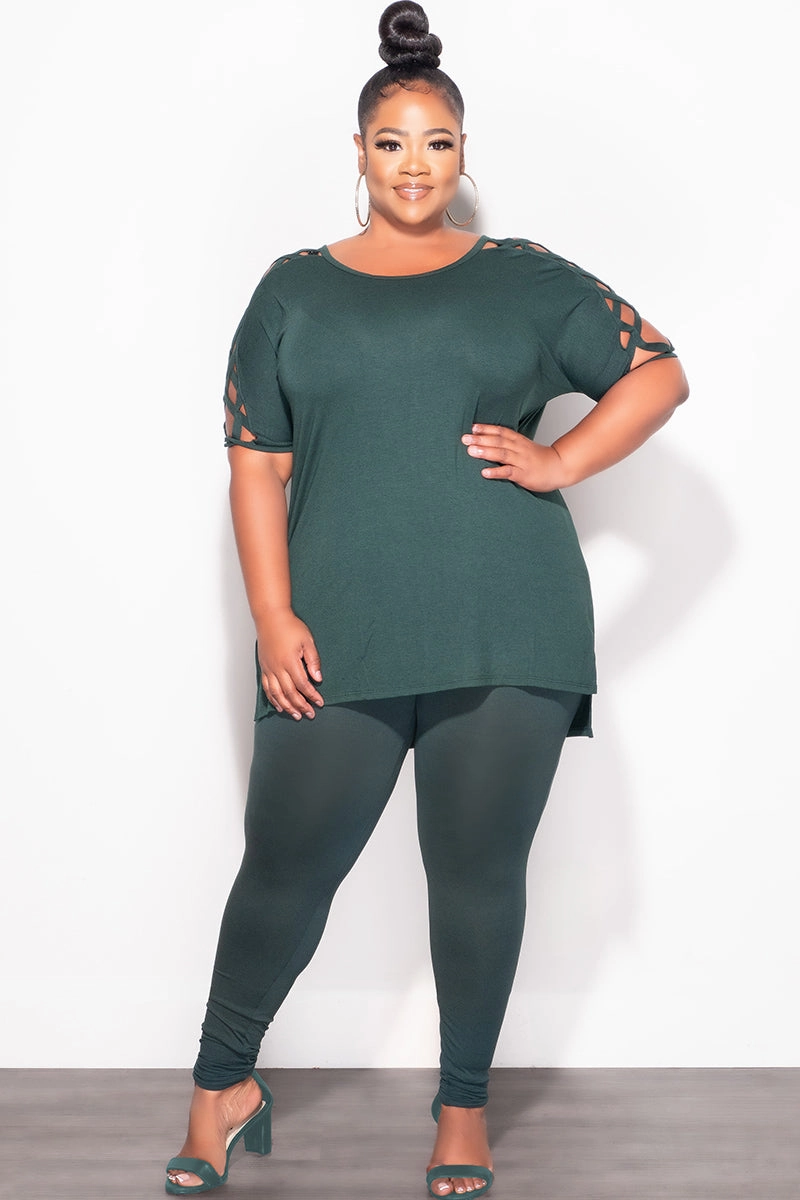Timeless Design Street Active Final Sale Plus Size Top and Legging Set in Hunter Green