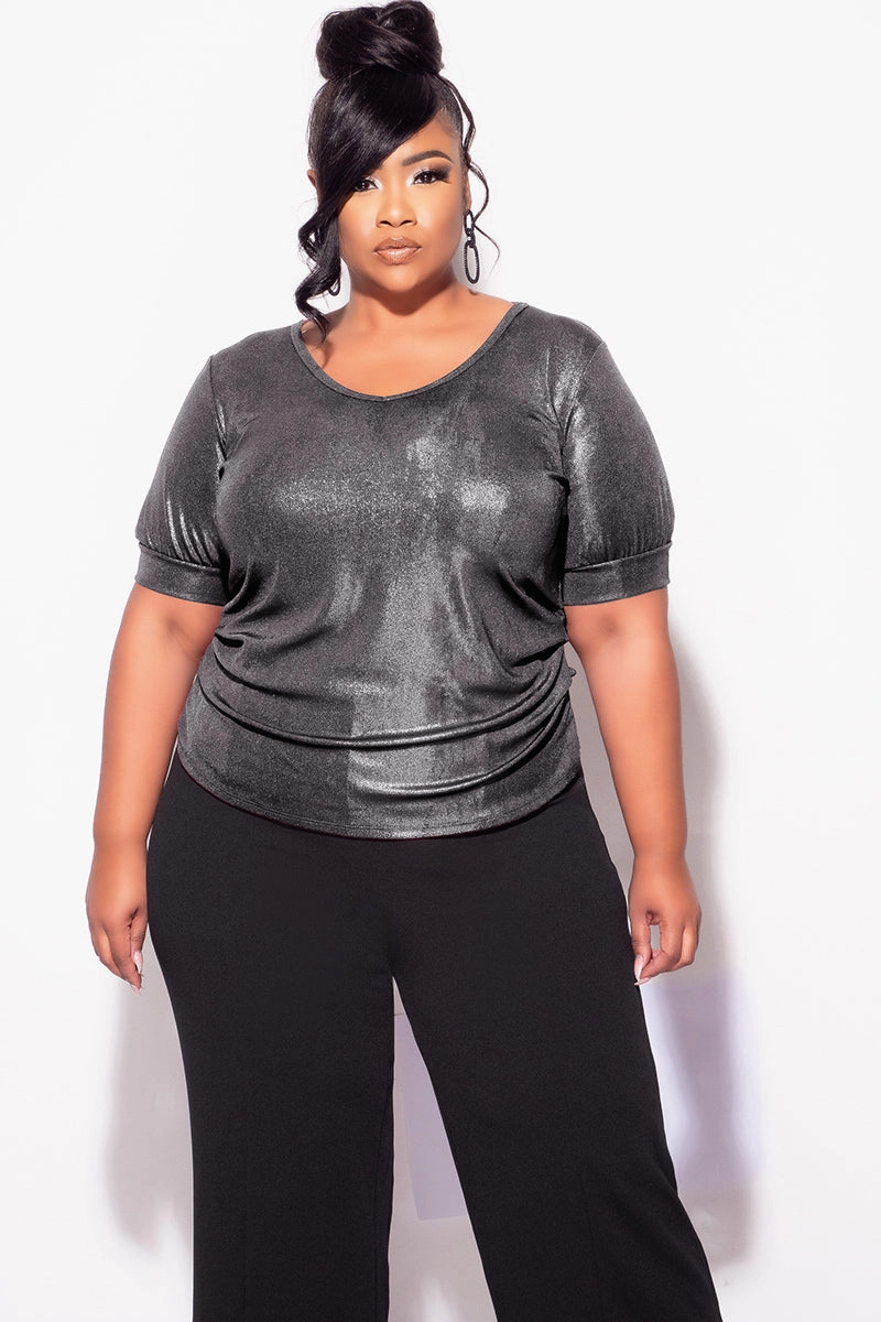 anti slip grip Non-Binding Fit Final Sale Plus Size Top in Metallic Grey