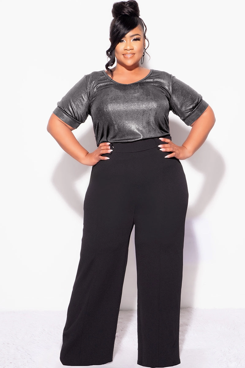 Final Sale Plus Size Top in Metallic Grey LowProfileStitching Lightweight Wear