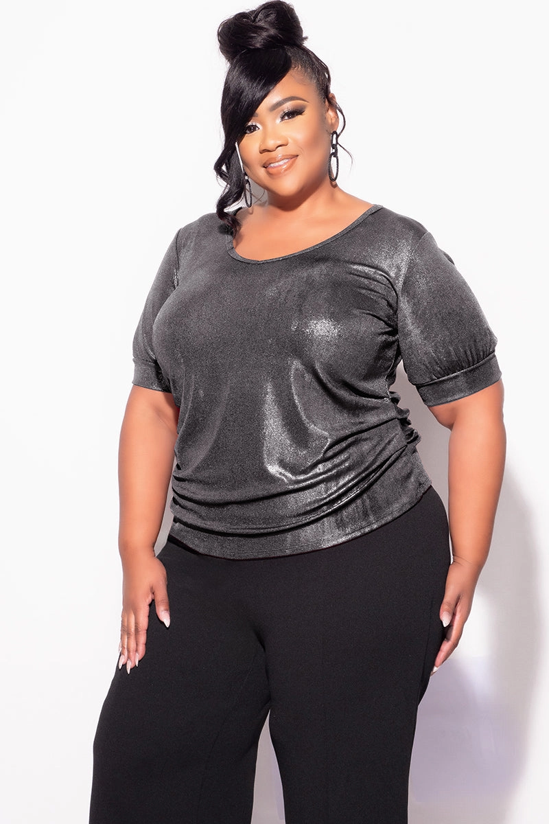 No Frills Fit Final Sale Plus Size Top in Metallic Grey