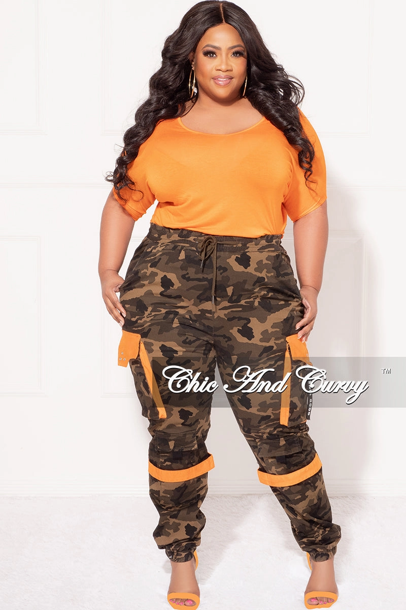 Adjustable Closure Quality Fabric Final Sale Plus Size Top With Cut Outs On Back in Orange