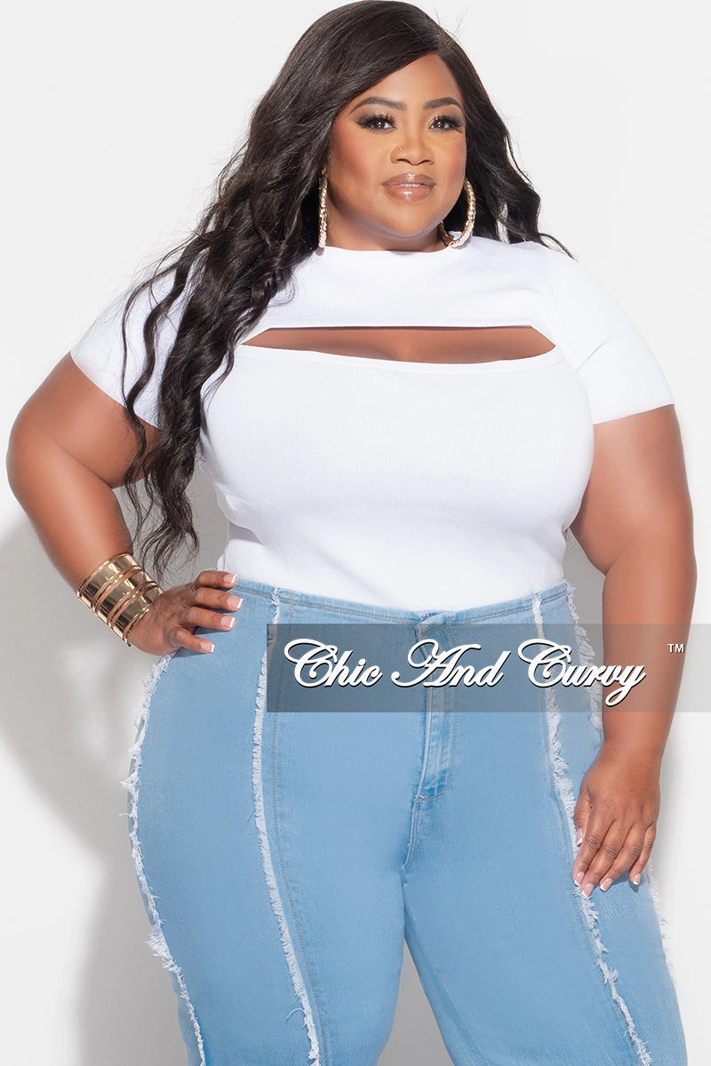 SoftCottonBlend Final Sale Plus Size Top with Cutout in White