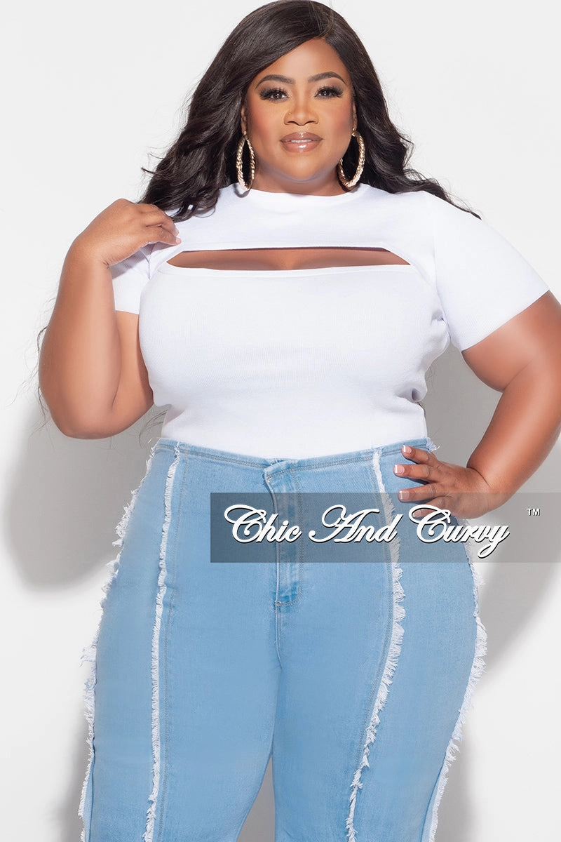 Final Sale Plus Size Top with Cutout in White DoubleLayeredHem