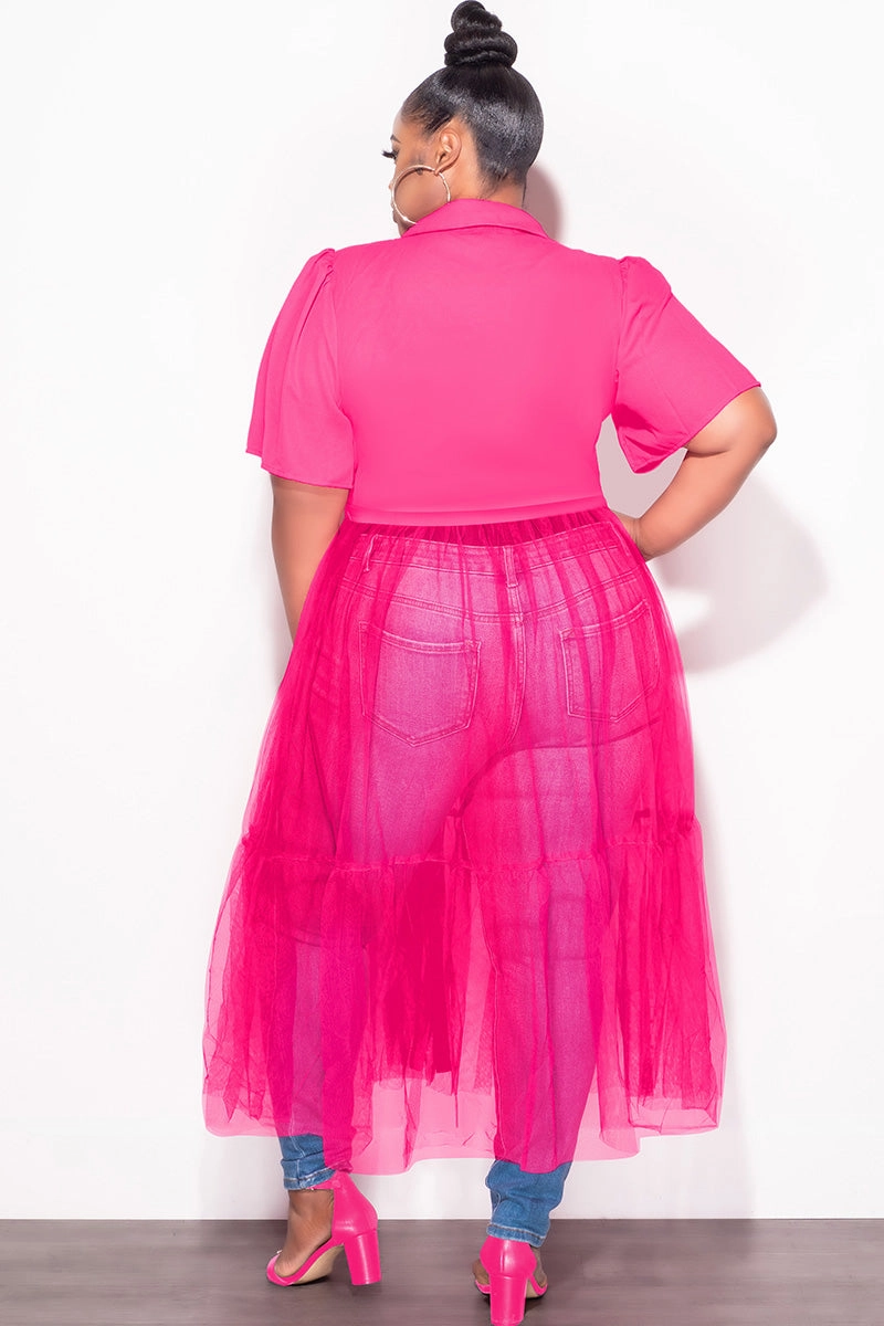 Breath Friendly Sport Friendly Final Sale Plus Size Top with Sheer Detail in Fuchsia