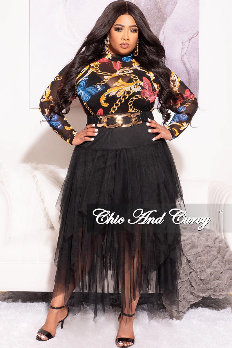 Final Sale Plus Size Tulle Multi Layered Mesh Skirt in Black Sport Wear Fit Tear Resistant Design
