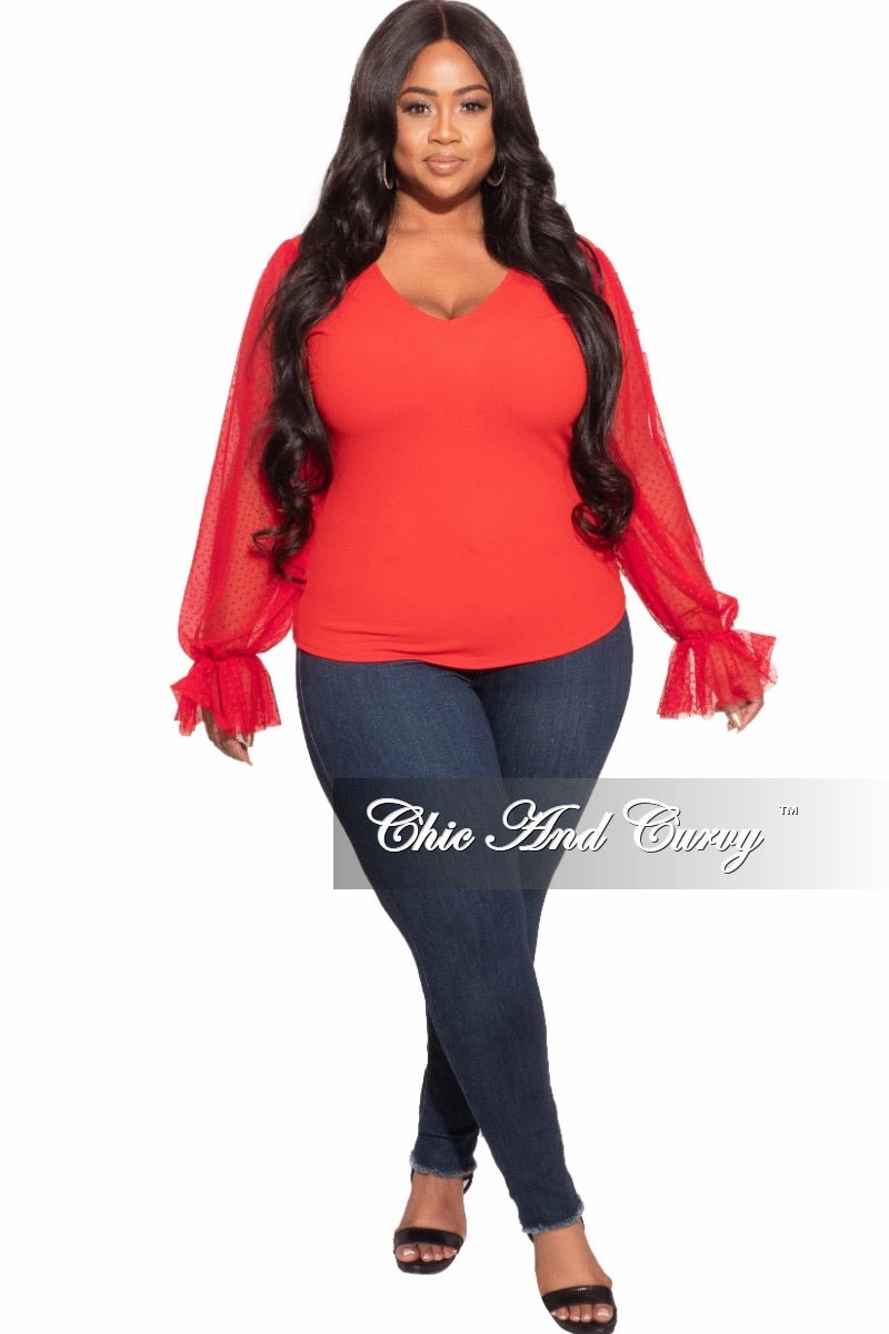 Final Sale Plus Size Tunic Top with Mesh Sleeves in Red ThermalRegulation Essential Comfort Wear