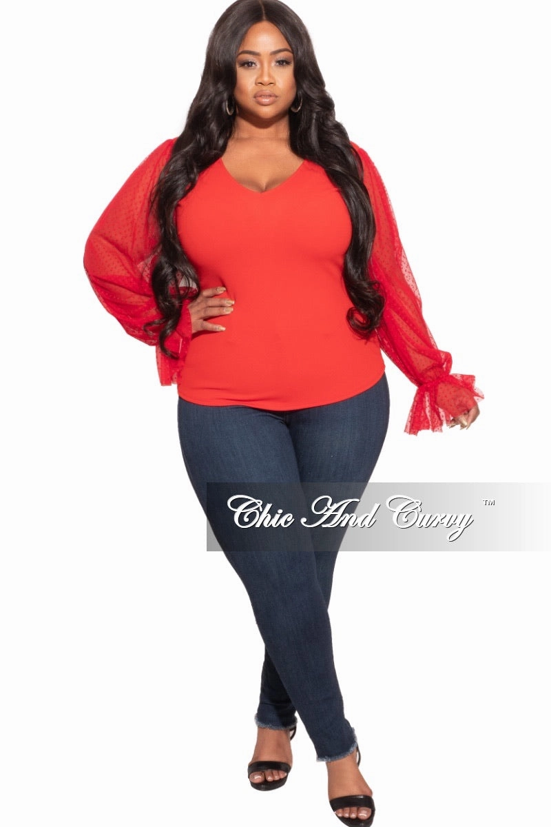 breathable panels Easy Fit Final Sale Plus Size Tunic Top with Mesh Sleeves in Red