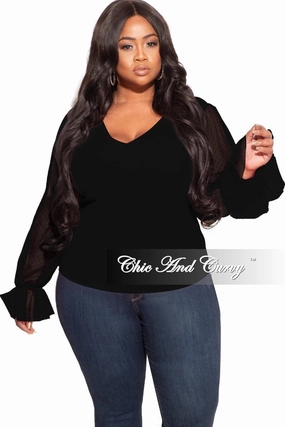 work mode Tear Resistant Weave Final Sale Plus Size Tunic with Mesh Sleeves in Black