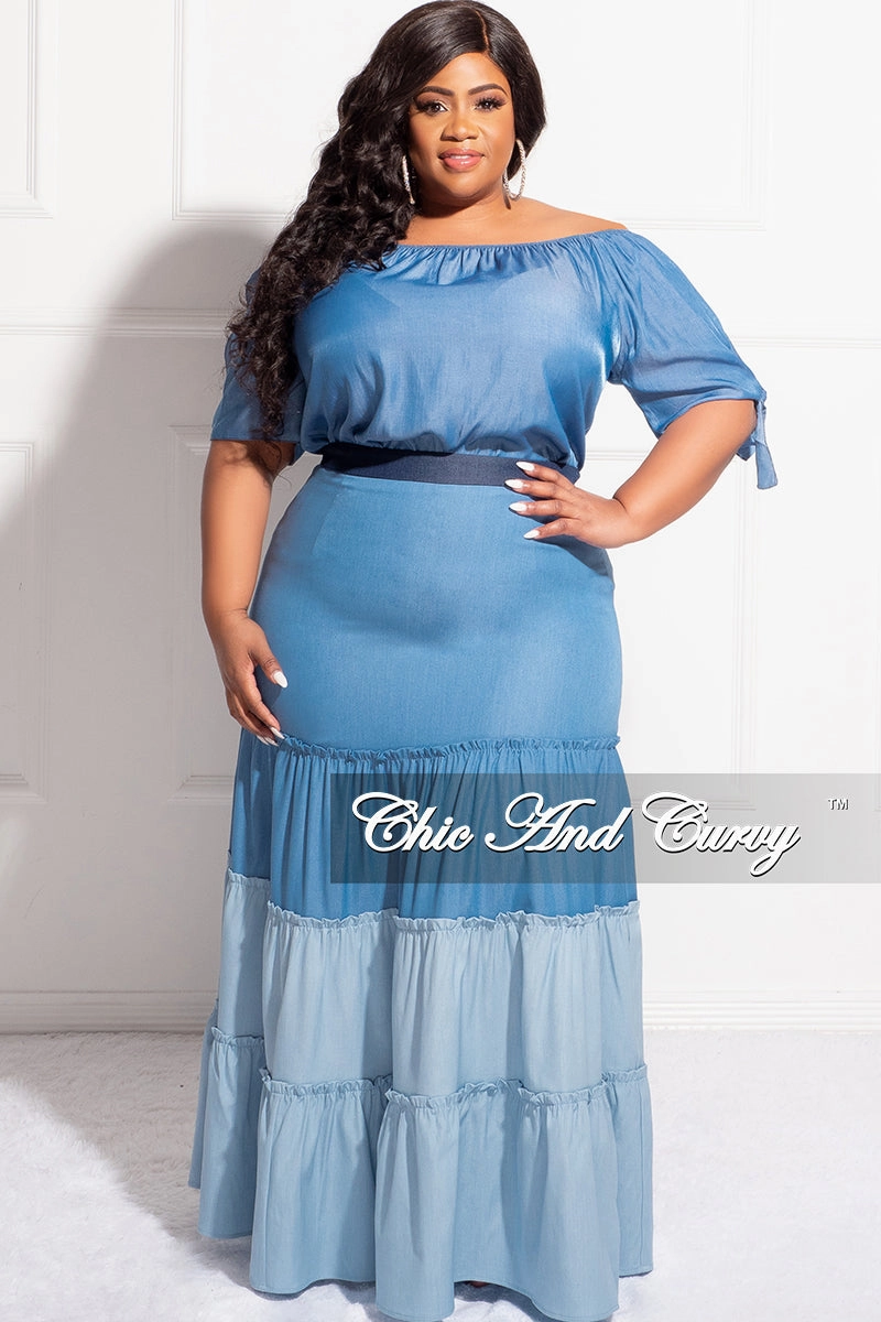 NonChafingLegs Tough Build Final Sale Plus Size Two Toned Tiered Maxi Skirt in Denim Color (Skirt Only)