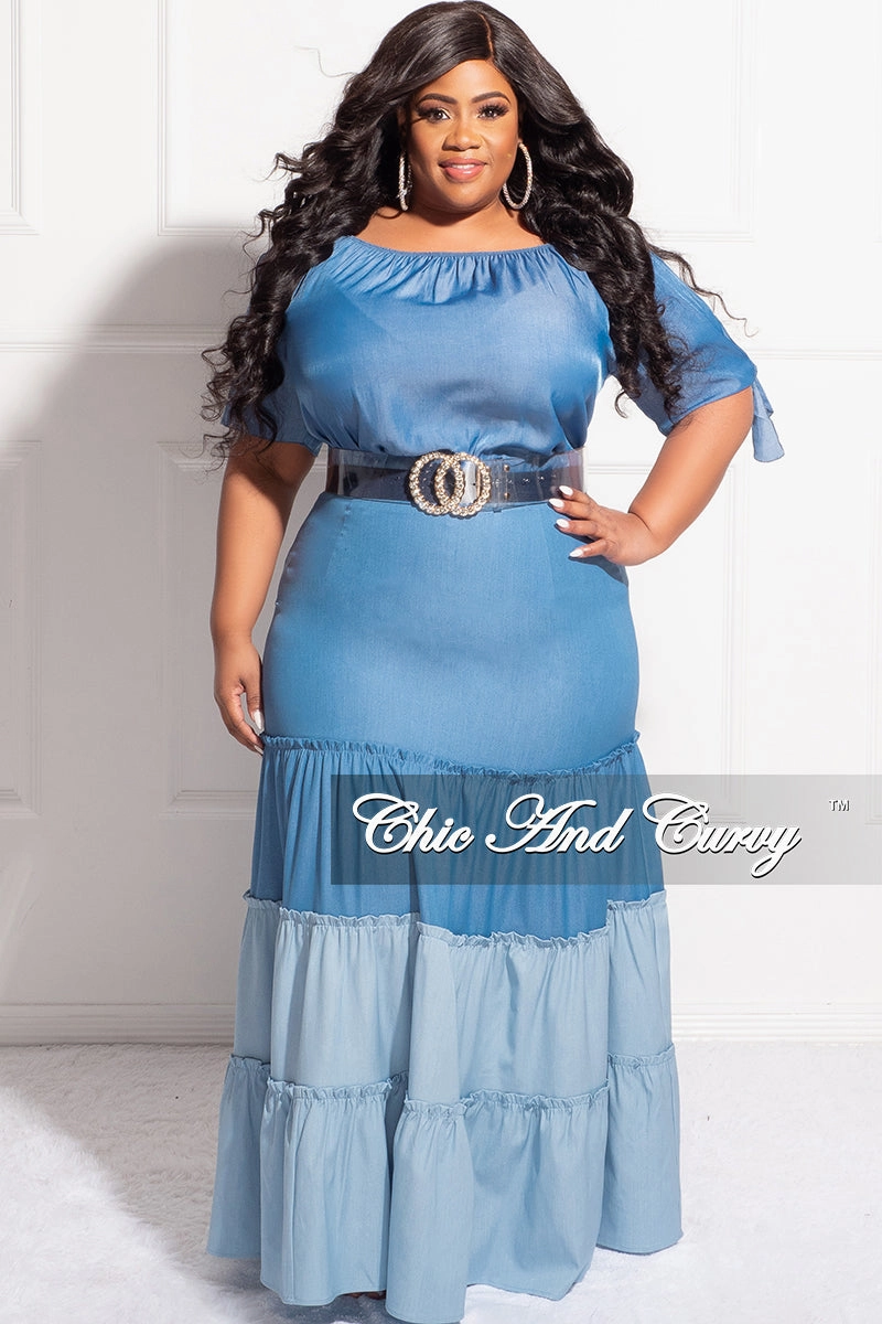 AntiSnagZippers Daily Wear Final Sale Plus Size Two Toned Tiered Maxi Skirt in Denim Color (Skirt Only)