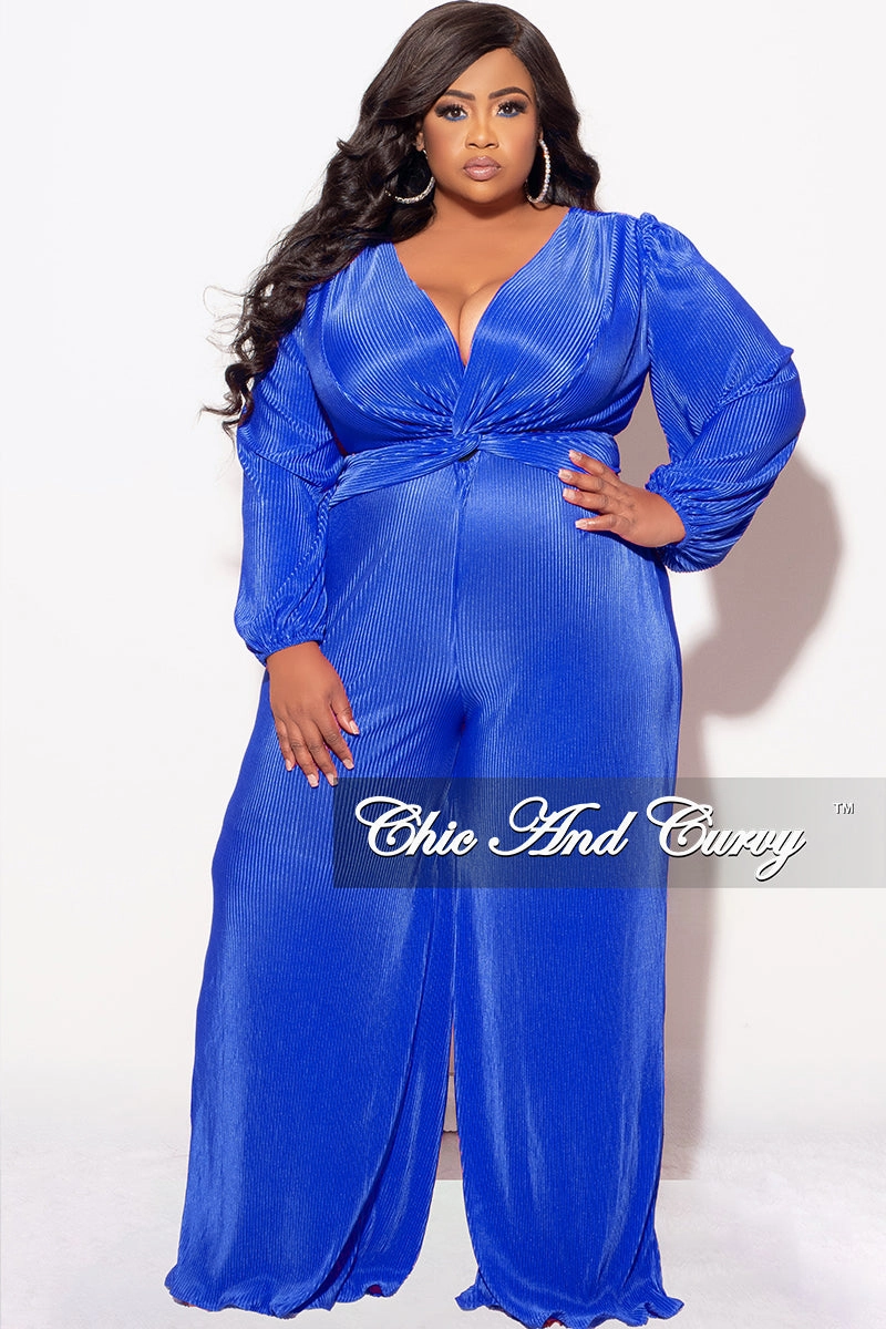 Chill Fit Reflective Trim Options Final Sale Plus Size V-Neck Pleated Jumpsuit in Royal Blue