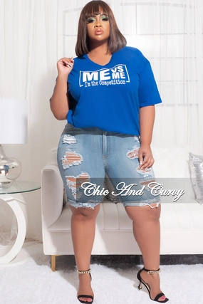 Sporty Vibe Final Sale Plus Size V-Neck Short Sleeve Me Vs Me T-Shirt in Royal Blue