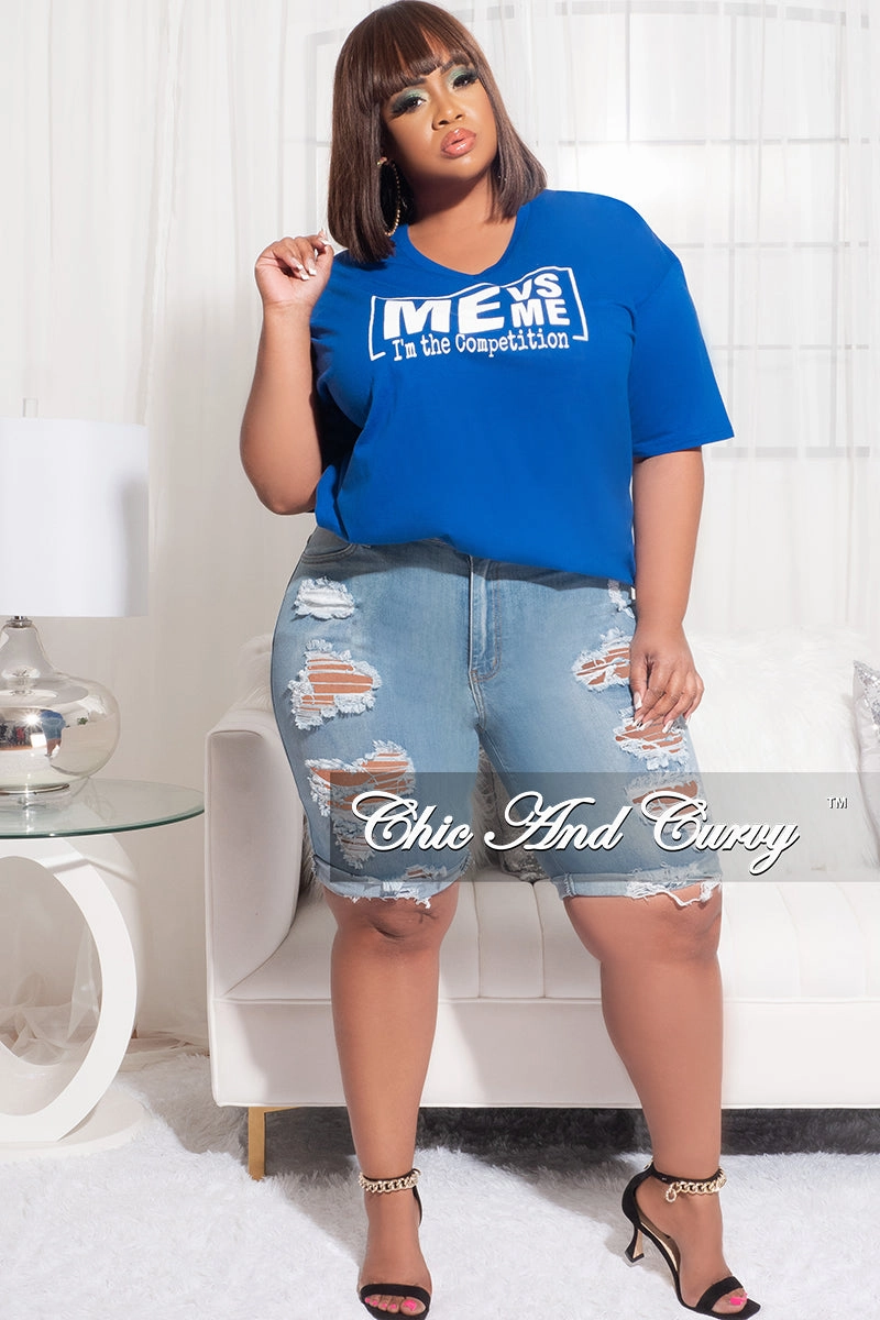 Final Sale Plus Size V-Neck Short Sleeve Me Vs Me T-Shirt in Royal Blue Versatile staple