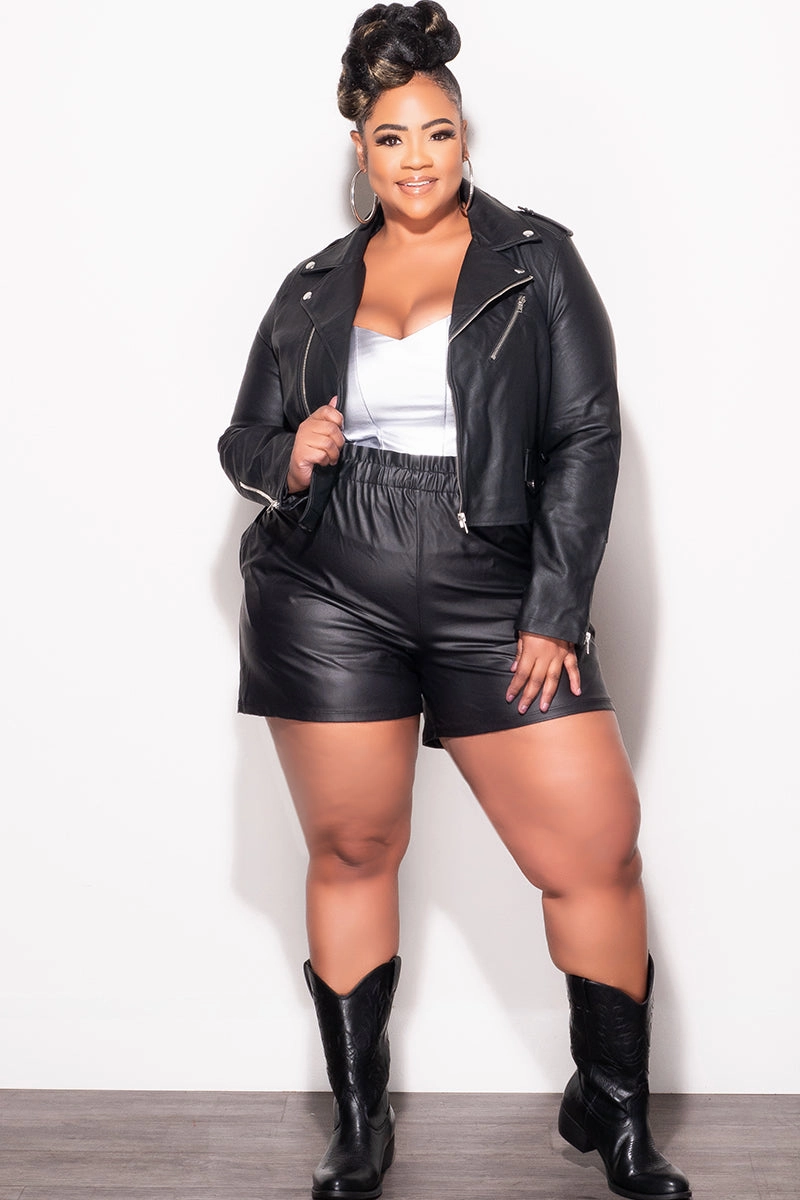 Final Sale Plus Size Vegan Leather Jacket in Black Abrasion Proof Reinforcements