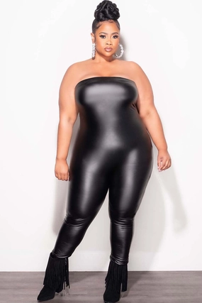 Final Sale Plus Size Vegan Leather Jumpsuit in Black Simple and Cozy Smart Layer