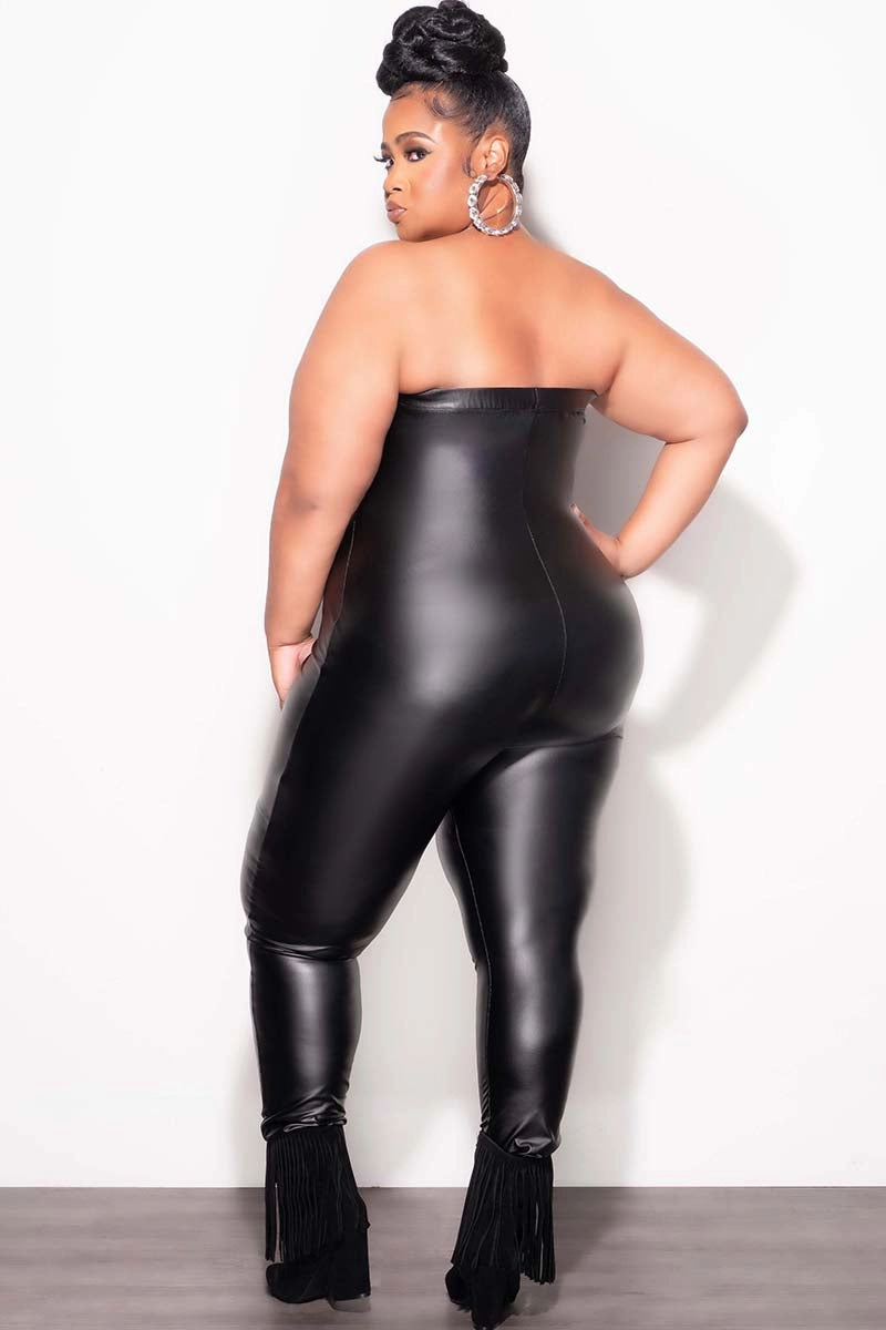 Comfort Fit Wear Final Sale Plus Size Vegan Leather Jumpsuit in Black
