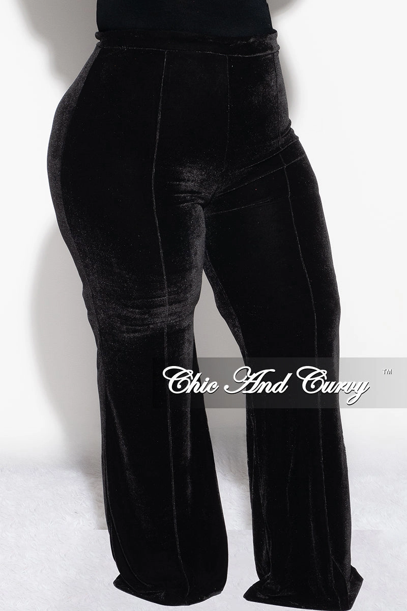 Casual Active Flexible Knee Panels Final Sale Plus Size Velvet High Waist Pants in Black
