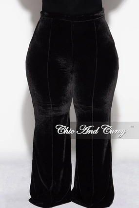 Final Sale Plus Size Velvet High Waist Pants in Black Minimalist Fit