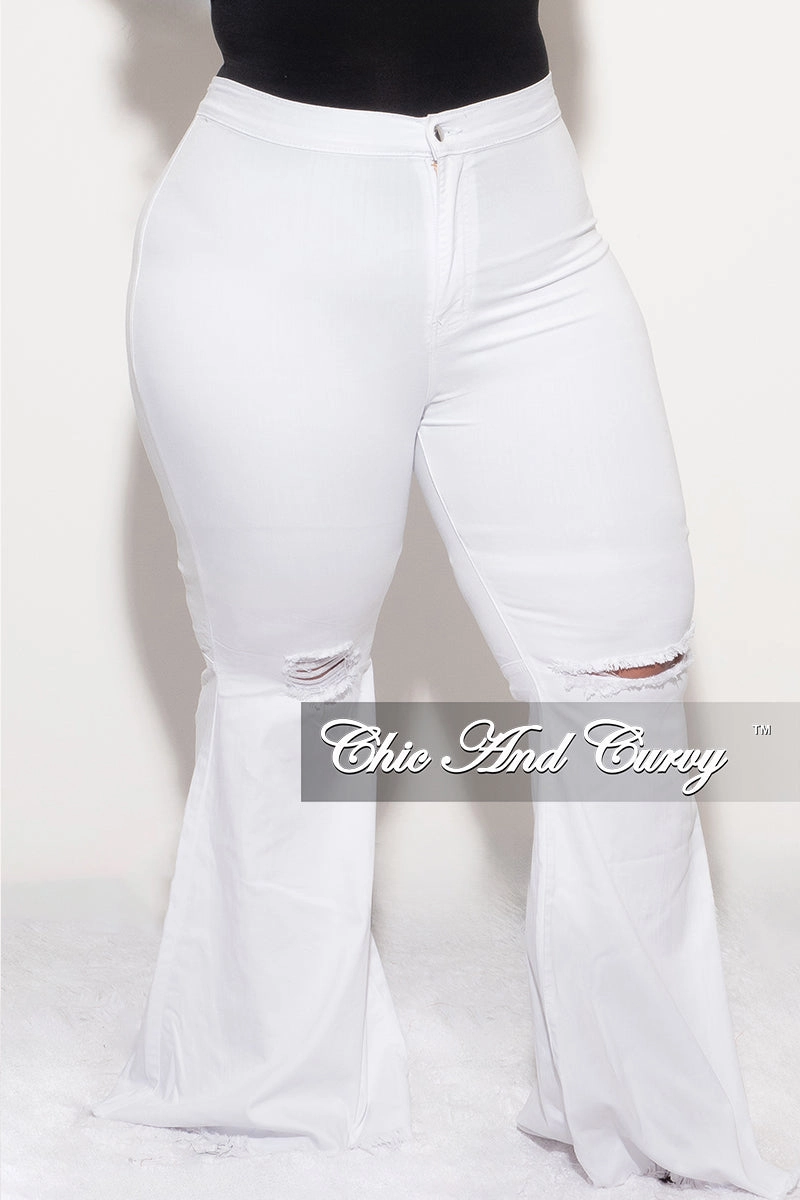 Active Fit Quick Wear Fit Final Sale Plus Size Wide Leg Distressed Knee Denim Jeans in White