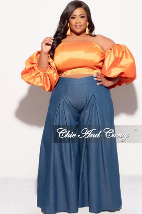 Final Sale Plus Size Wide Leg Pants in Dark Denim Sporty Comfort