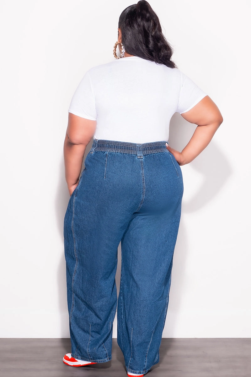 High Quality Material Bootcut shape Final Sale Plus Size Wide Leg Pants in Denim